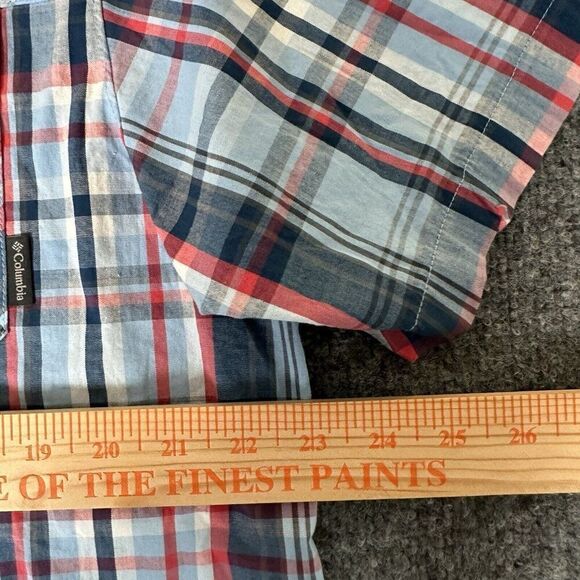 Columbia Shirt Mens Large Blue Plaid Short Sleeve Button Up Pocket Casual Cotton - Picture 6 of 7